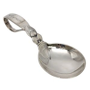 Georg Jensen Denmark Cactus Sterling Silver Curved Handle Baby Spoon Engr #18325